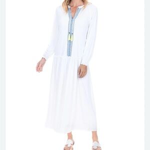 NWT Cabana Life UV Protection Maxi Dress White Blue Trim Lightweight Size Small